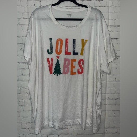 Old Navy Jolly Vibes Christmas Holiday Graphic Tee White Casual Top 4X - Picture 2 of 3
